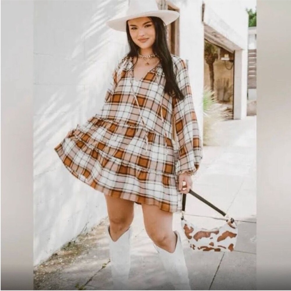 Show me your Mumu brown plaid dress size xsmall